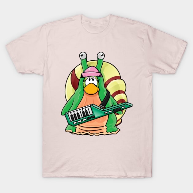 Beanie Snail Penguin with Keytar T-Shirt by jello